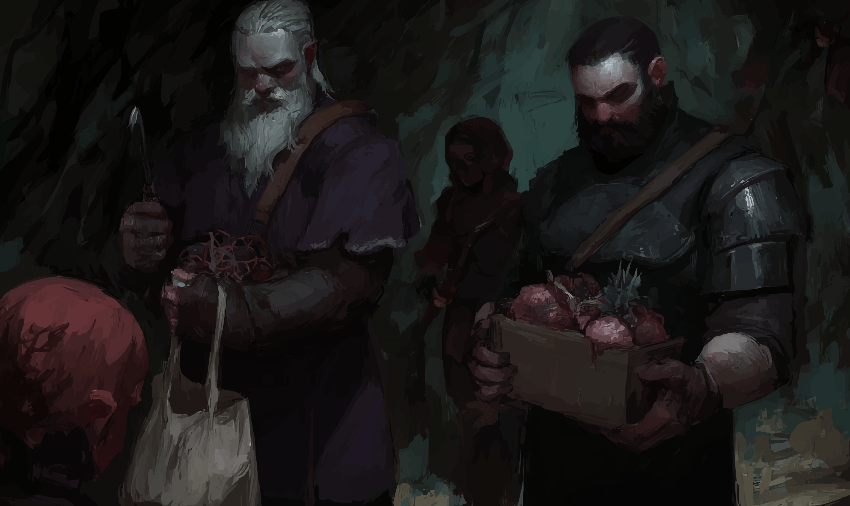 Grim warriors locked in brutal melee combat