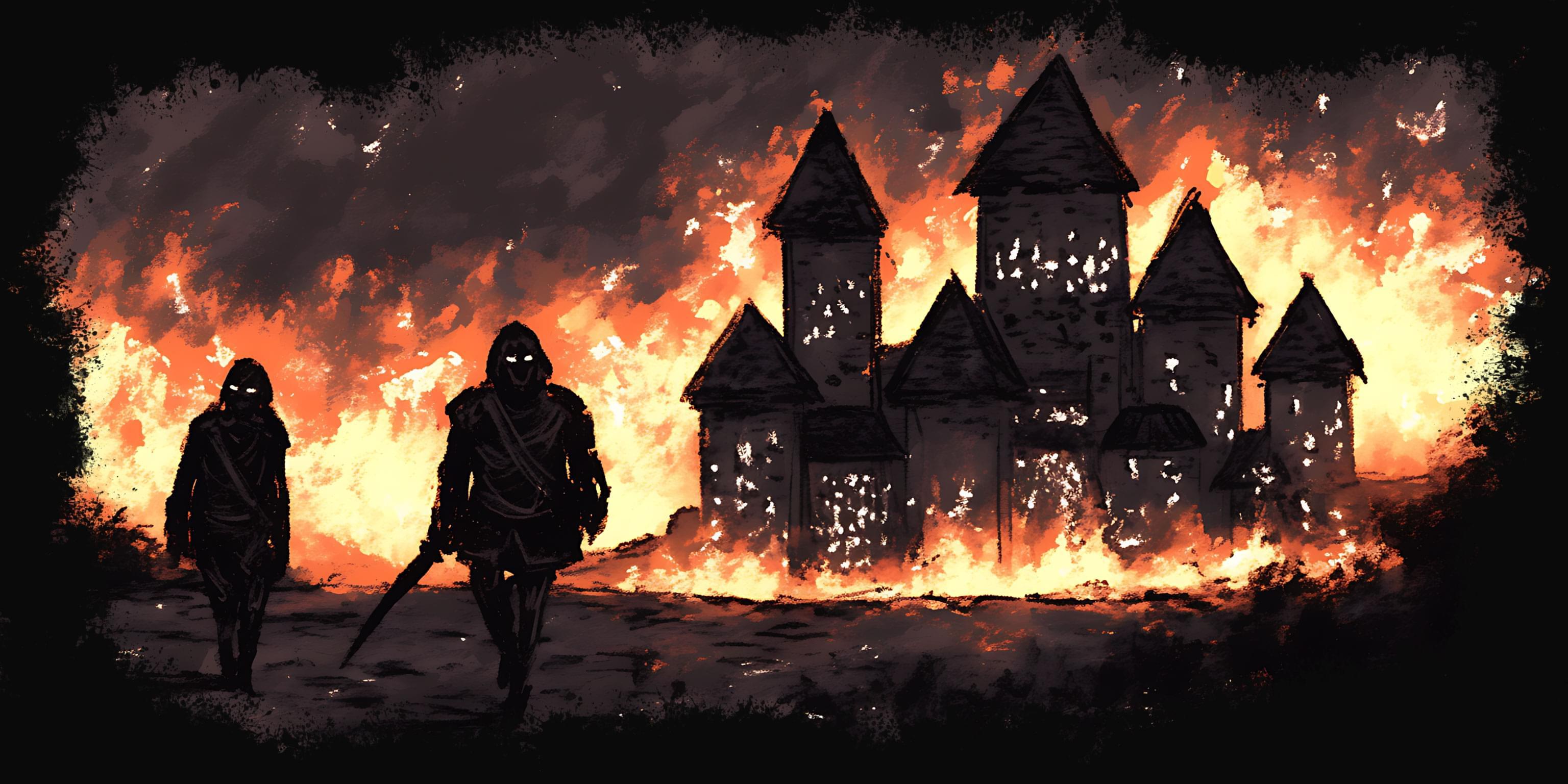 Massive armies of monsters led by the Slender Crown destroying cities